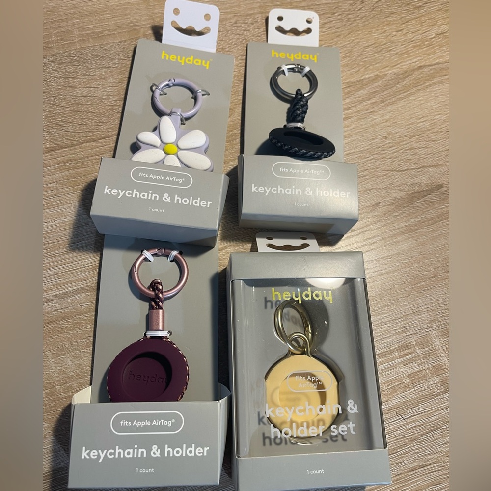 4 heyday SiliconApple Airtag holders: Yellow, Flower, Black and Maroon (18)